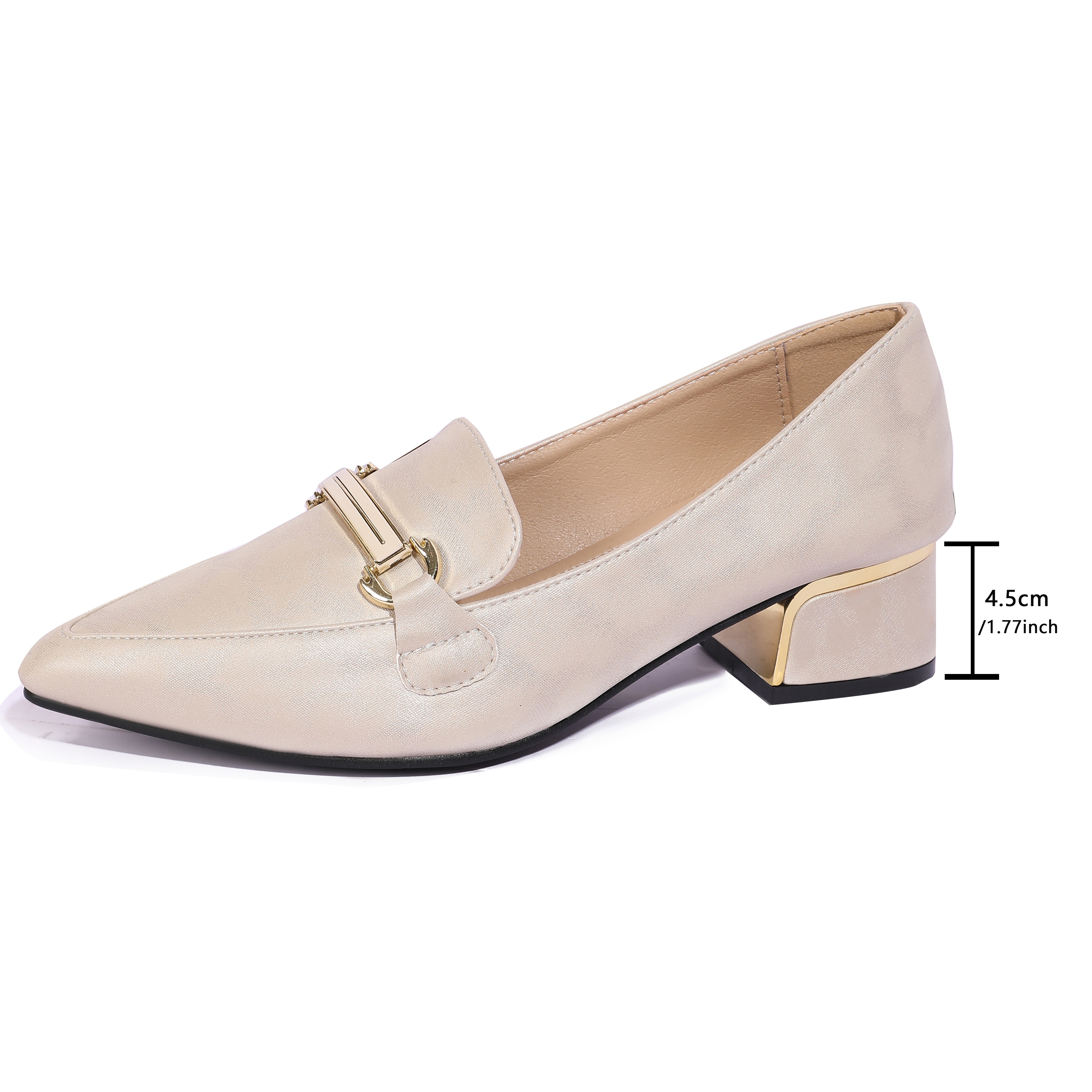 chunky heel shoes british style slip apricot pointed toe Temu