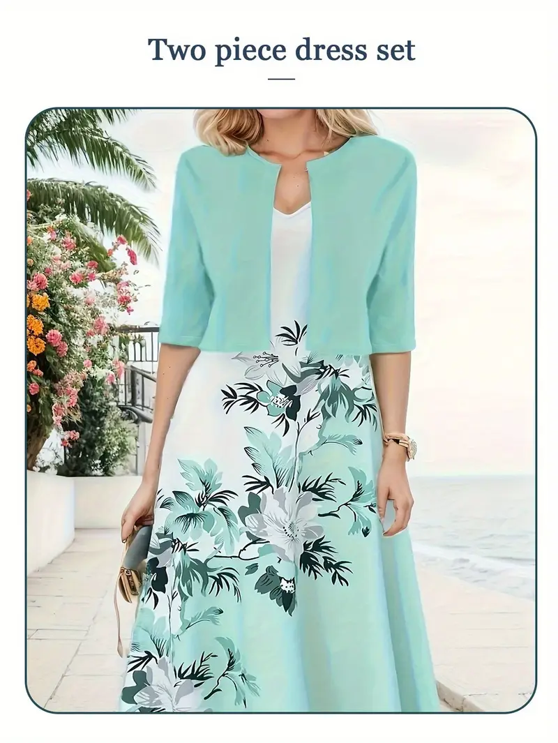 new elegant two piece dress set cropped half sleeved top and floral print vest dress set womens womens trendy skirt set spring summer autumn womens wear Product details 0