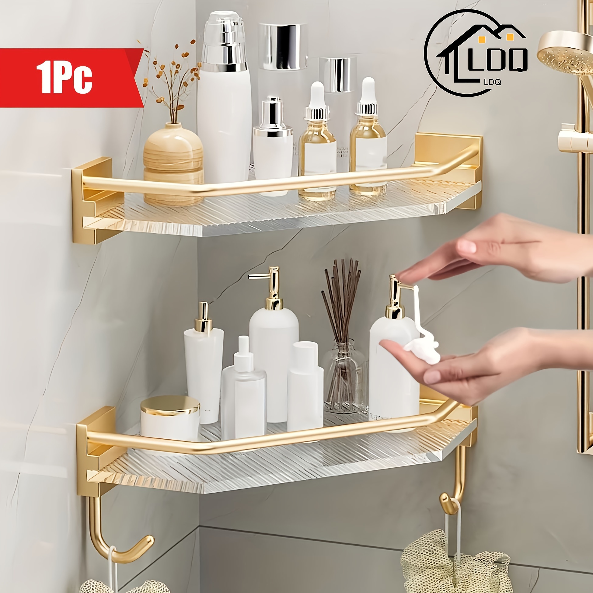 

Ldq Deluxe Corner Shower Caddy - Space-saving Wall Mounted Bathroom Organizer With Shampoo & Gel Holder, Rust-resistant Acrylic Design For