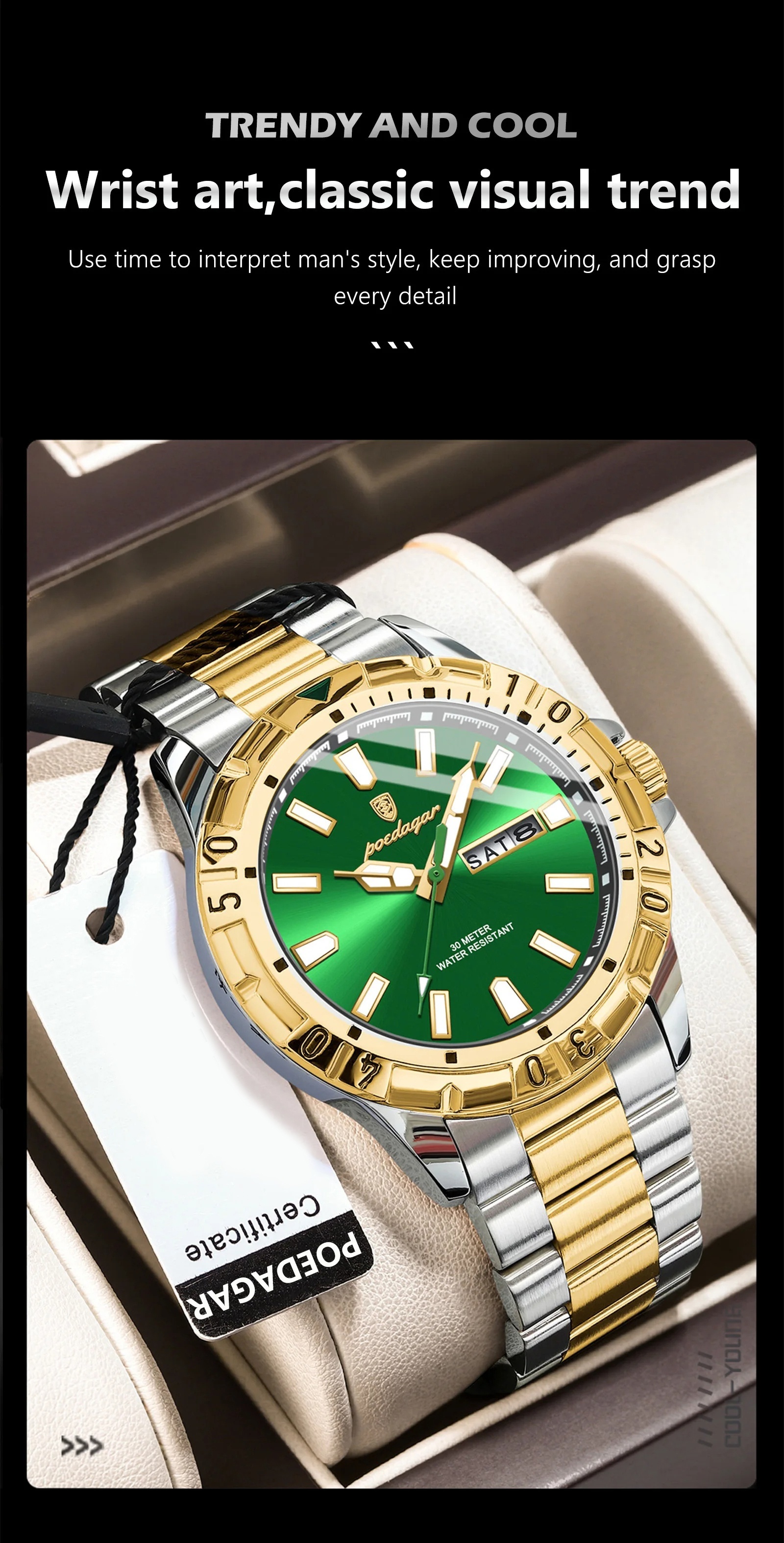  luxury quartz man watch waterproof luminous date week men watch stainless steel mens watches sport male clock for fathers day gift details 2