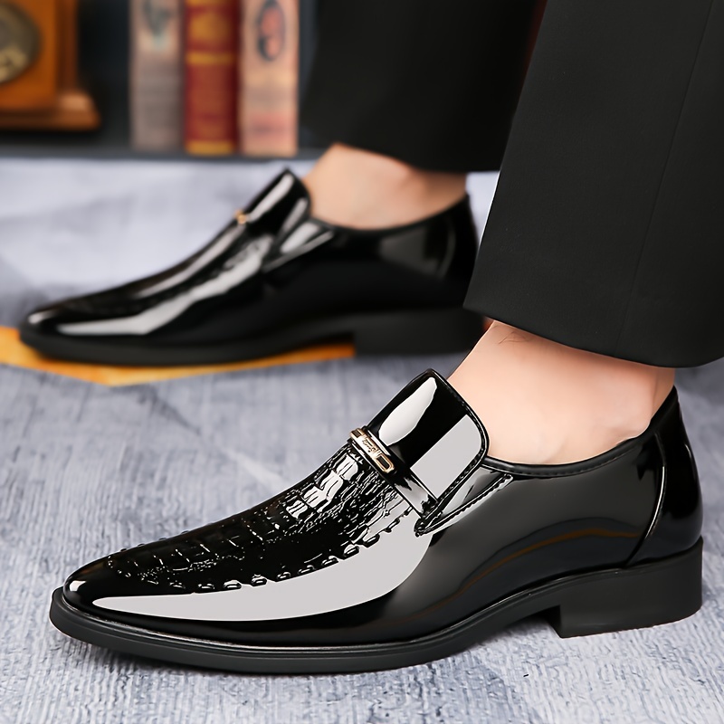 mens shiny business dress shoes fashionable versatile slip - Temu