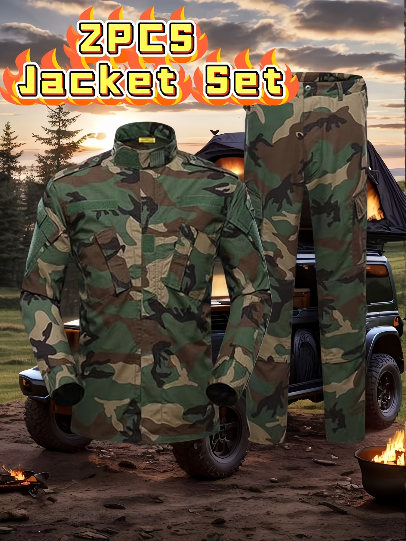 Men's Tactical Cargo Pants and Jacket Set in Action