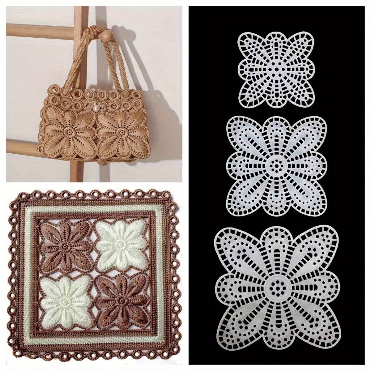 

8 pièces de papillons en plastique blanc, embellissements de fleurs au crochet, accessoires de bricolage pour sacs et coussins, fournitures de tissé artisanal, outils de couture pour et l'artisanat.