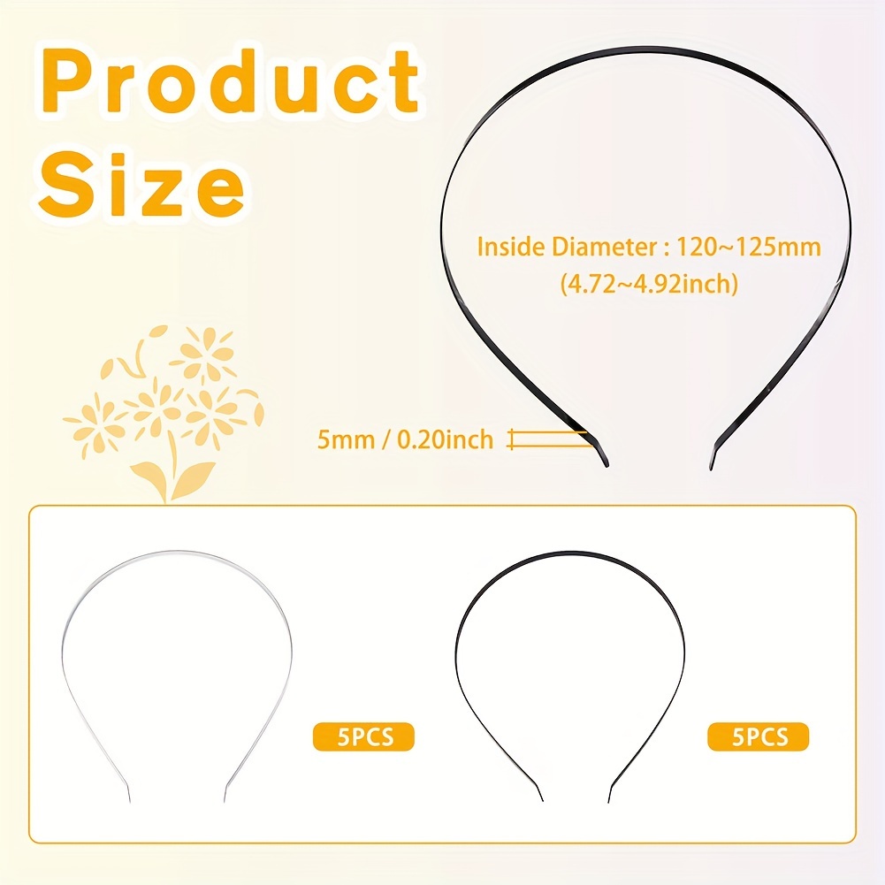 TEMU 10pcs Iron Hair Band Set, Dress-up Flexible Metal Headbands In Black And Silver - Lightweight, Durable Hair Accessories For Diy Crafting And