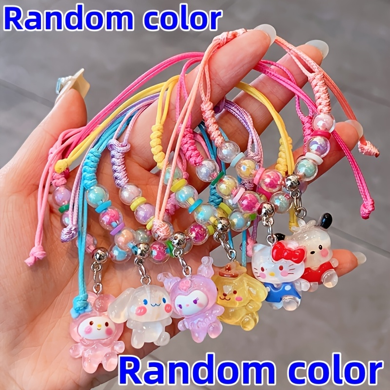 Image of 6pcs Cute Hello Kitty Woven Bracelets, Anime Beaded Wristbands, Youth Jewelry, Suitable As Holiday Gifts, Accessory Colors Random, Including Kuromi, , , Cinnamoroll, And My Melody, 4.72 Inch