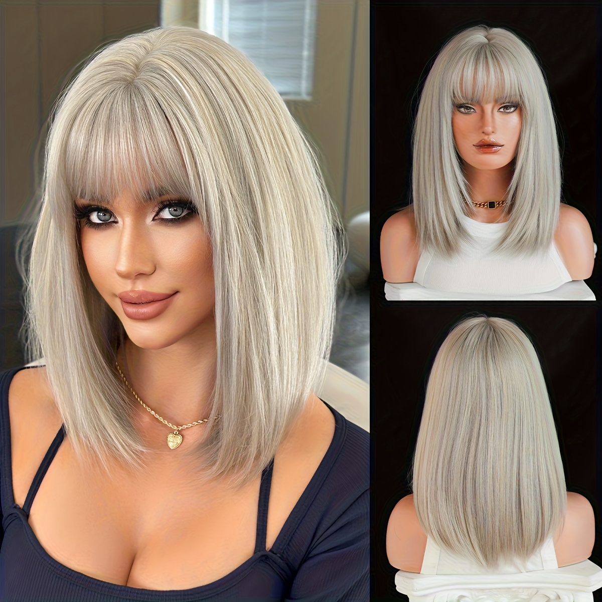 Layered Synthetic Wig with Bangs Heat Resistant Fiber Shoulder Length Style Amazon.com: Alanhair Ombre Brown Wigs for Women,Shoulder  main image 4