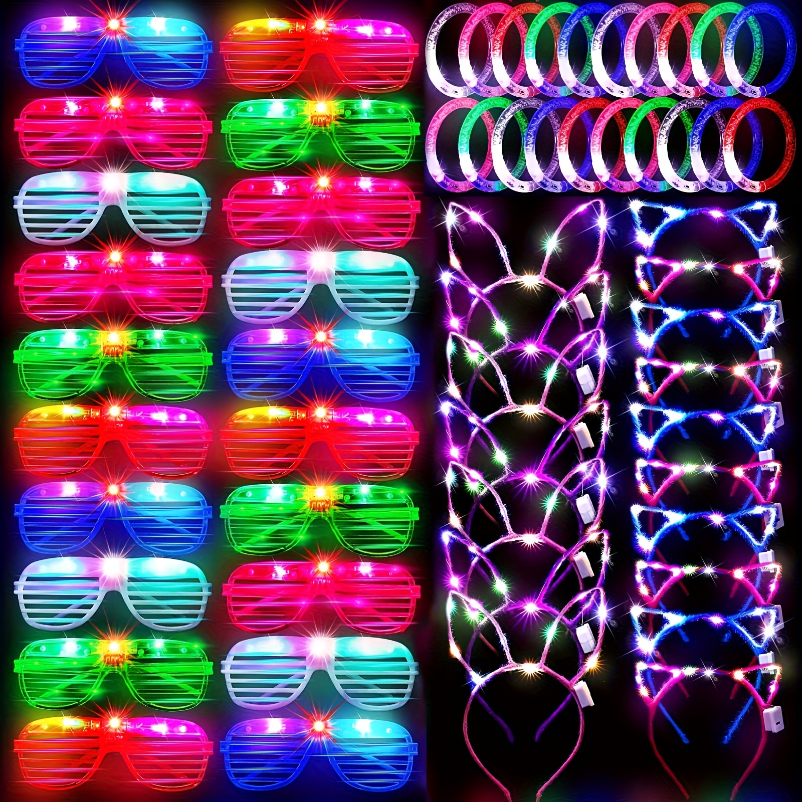 

Glow In The Dark Party Supplies, 60pcs Light Up Party Favors With Sticks Bulk Diy Glow Glasses Headband, Neon Party Supplies & Decorations