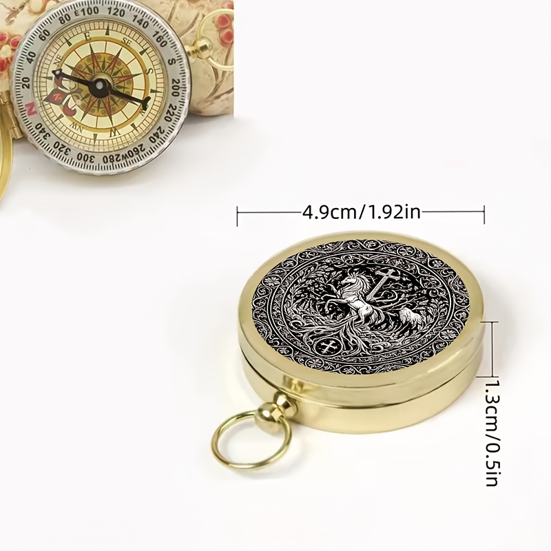 Gothic Unicorn Design Copper Compass Keychain for Outdoor Navigation
