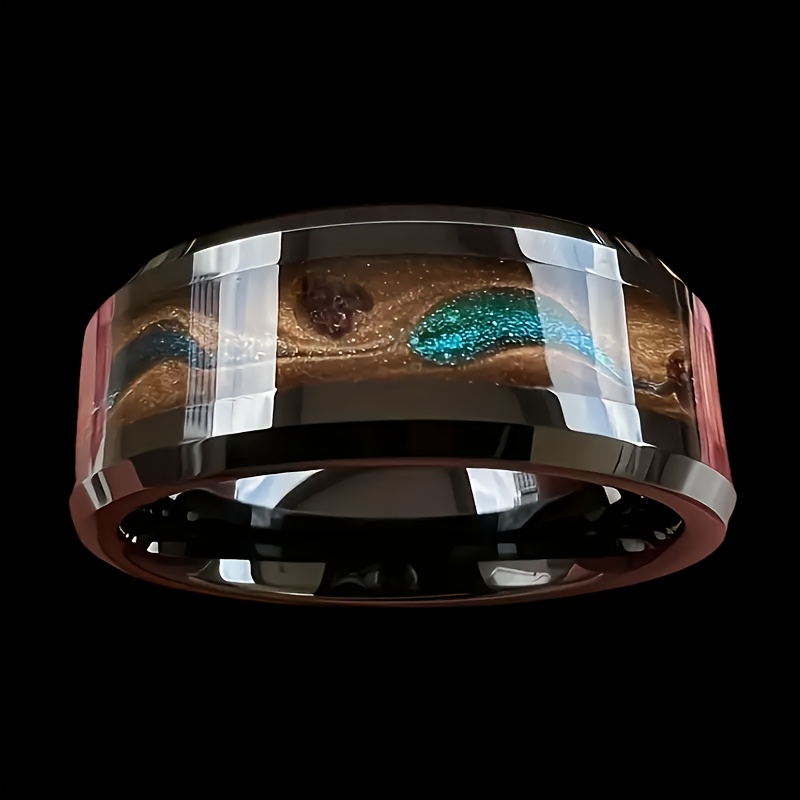 TEMU Bague en acier inoxydable noir pour hommes et femmes, design de sable coloré et fluide - Bagues de mariage modernes, cadeaux d'engagement et