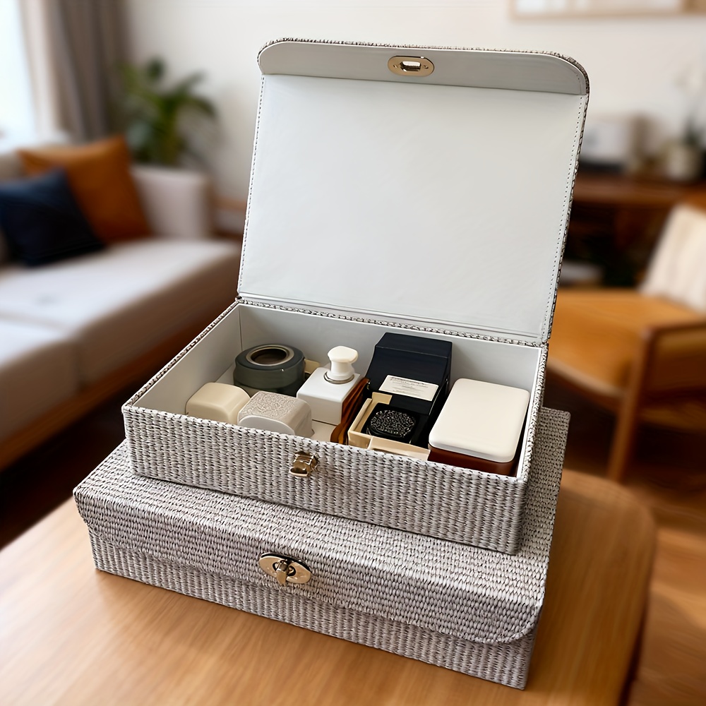 1pc Light-Colored Willow Stripe PU Large-Capacity Storage Box, Makeup Box, Accessory Organizer, Mother's Day, Graduation Season