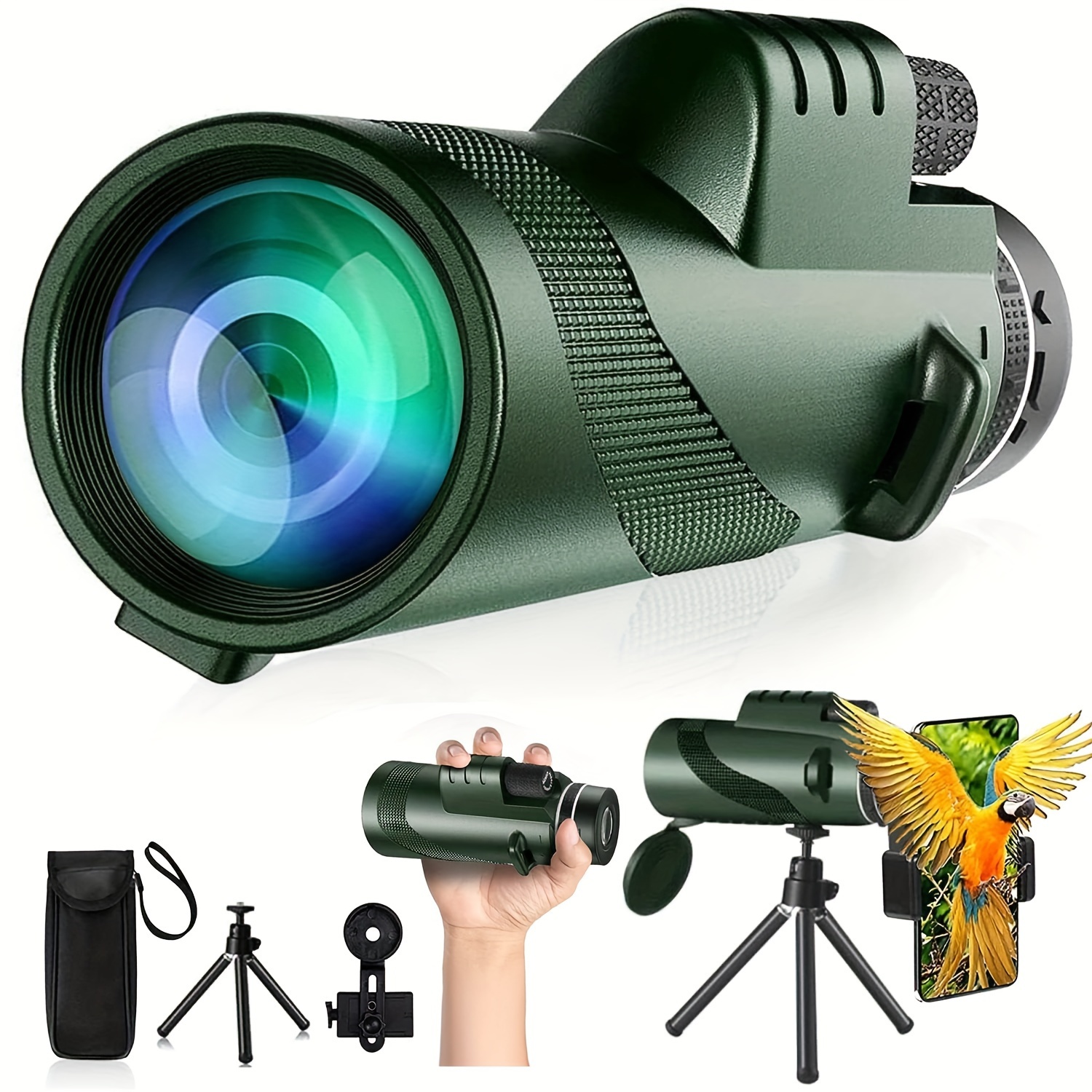 

80x100 High Power Monocular Telescope - Portable, Manual Focus, Smartphone Adapter & Tripod Compatible - Ideal For Adults, Wildlife Bird Watching, Hunting, Camping, Travel, And Scenic