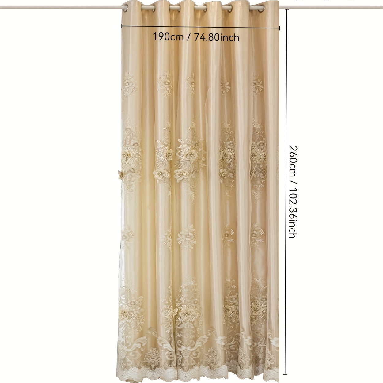 Image of 1pc (floral Relief Embroidery) Double-layer Finished Curtains, Suitable For Living Rooms, Bedrooms, Home Offices, In American, French, New Chinese, And Light Luxury Styles
