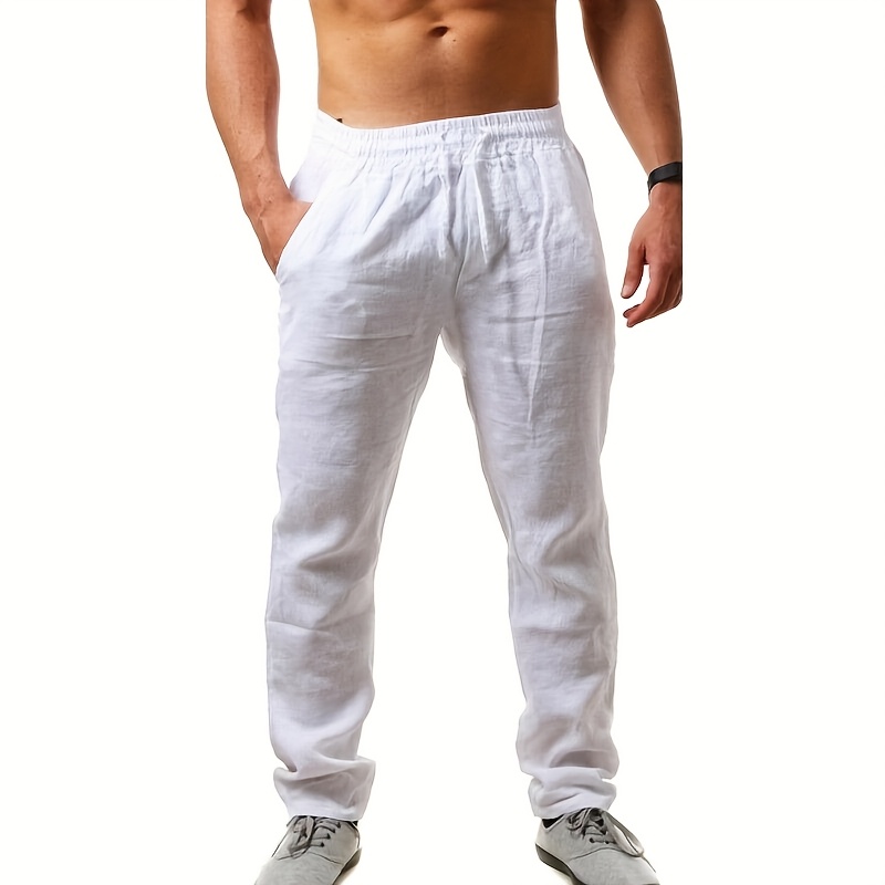 Men'S Casual Cotton Joggers, 100% Cotton Knit Fabric, Non-Stretch, Solid Color, Loose Fit, Straight Leg, Regular Length, Comfortable Sportswear Pants details 4