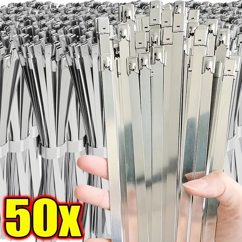 

50-pack 201 Stainless Steel Cable Ties, Self-locking, 4.6mm Wide, Corrosion Resistant, Chemical Resistant, Resistant, Cable Fasteners For Marine Equipment