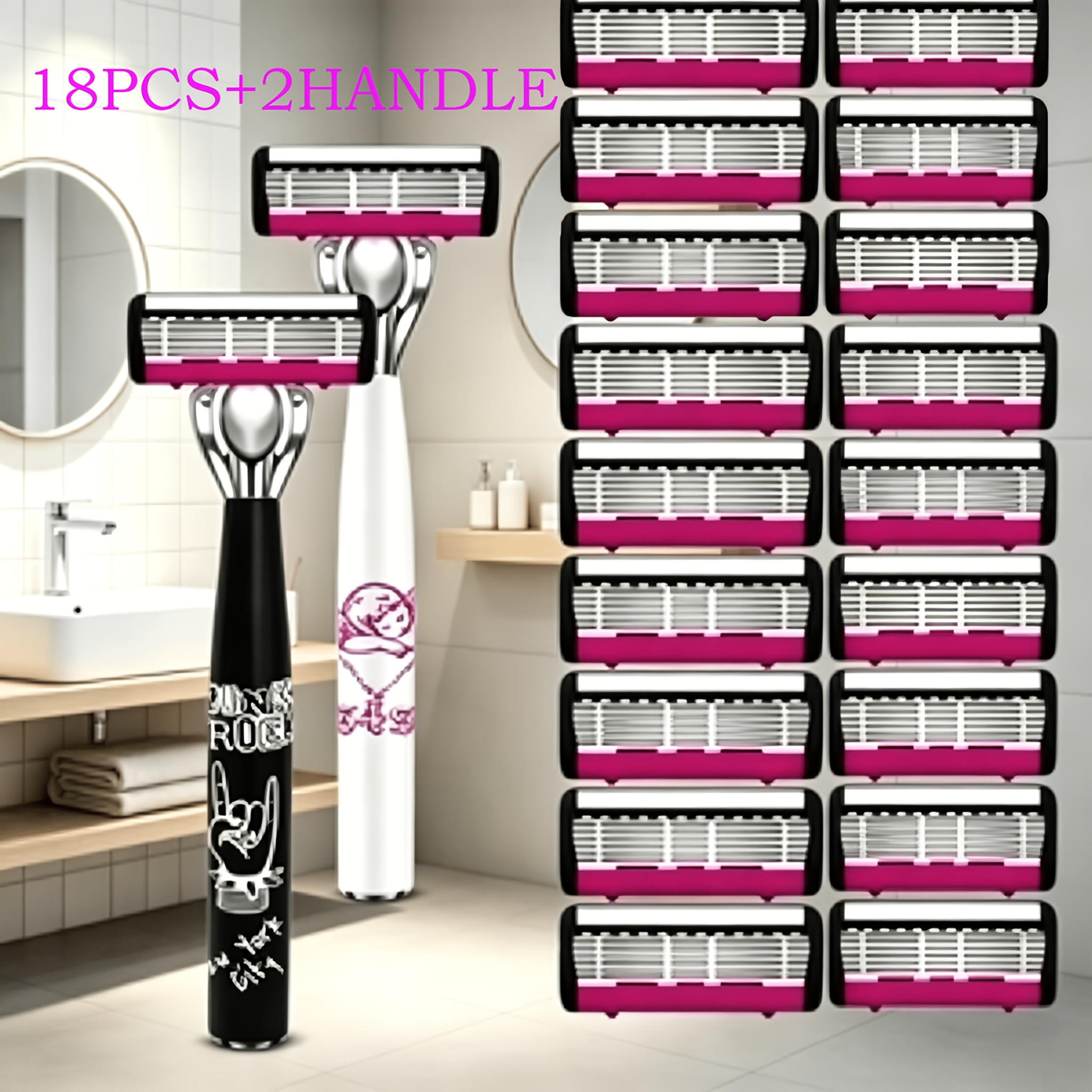 TEMU 2 Handles  18 Rose Red Replacement (), Unisex Manual Safety Razor, 6-layer Stainless Steel Sharp , Ergonomic Non-slip Handle For Smooth And
