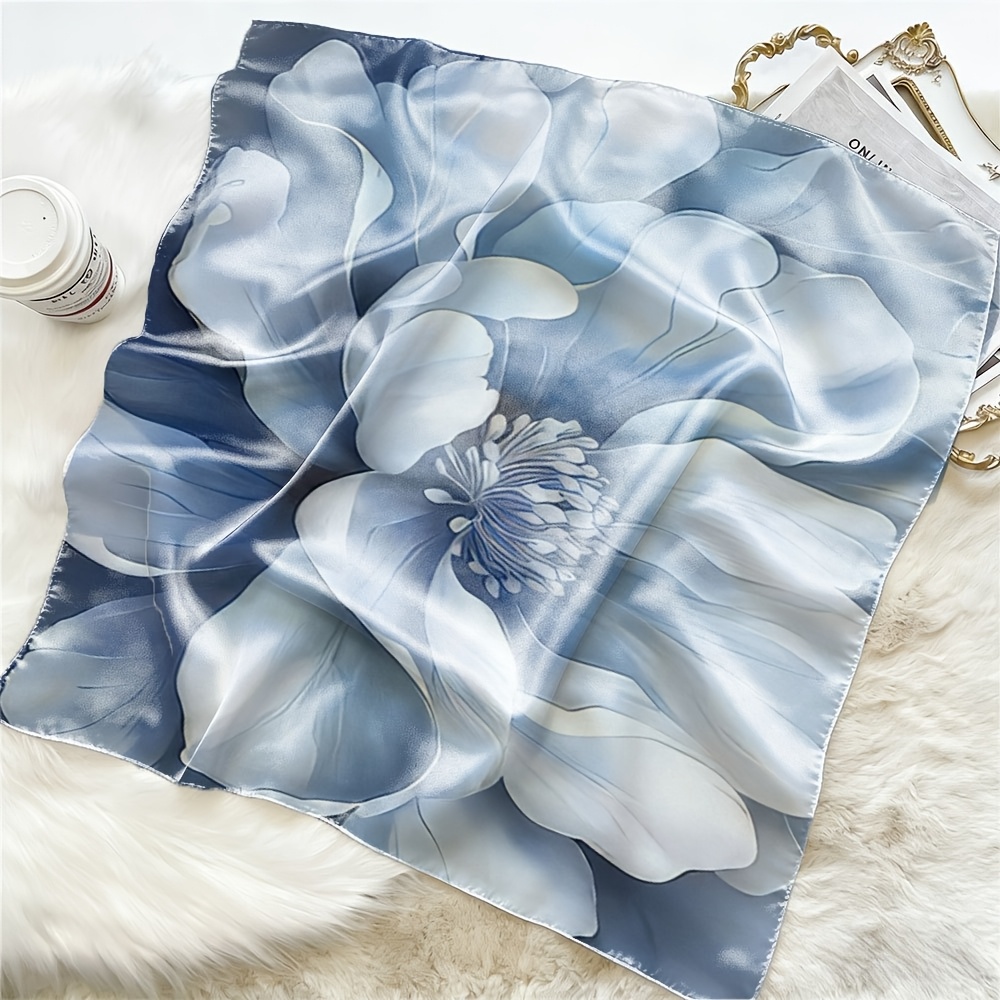 Large White Flower with Blue Petals Fashion Scarf
