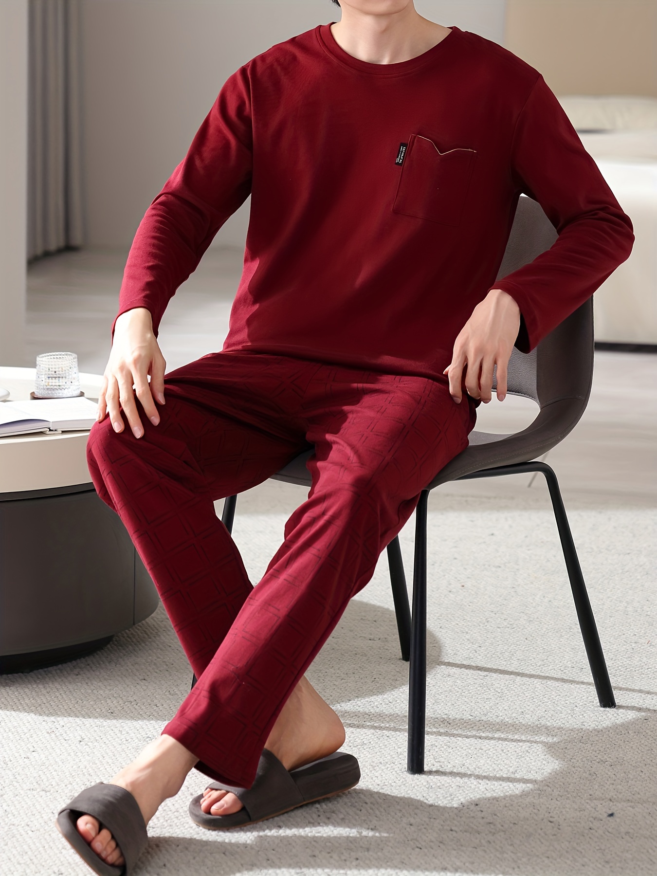 Red Men's Pure Cotton Pajamas Spring and Autumn Long Sleeve Birthday Year Christmas New Year Large Size Home Clothes Round Neck Casual Suit
