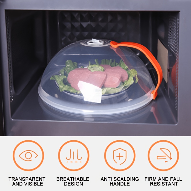 TEMU 1pc Microwave Food Cover, Splash Proof Food Cover Lid With Steam Vents And Handle Microwave Oven Heating Cover, Steam Vent Microwave Oven Tray