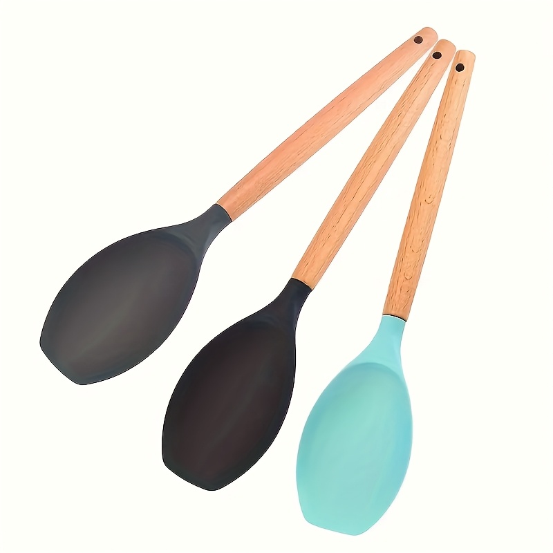 1pc/3pcs Silicone Kitchen Utensil Set - Includes Spatula, Cream & Salad Scraper With Wooden Handles For Cooking And Baking - Perfect For Halloween, Christmas, Thanksgiving, Mother's Day