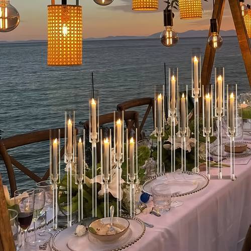 2pcs 7 arm acrylic candle holder for party supplies clear candle holder for wedding ceremony birthday party christmas new year party decoration
