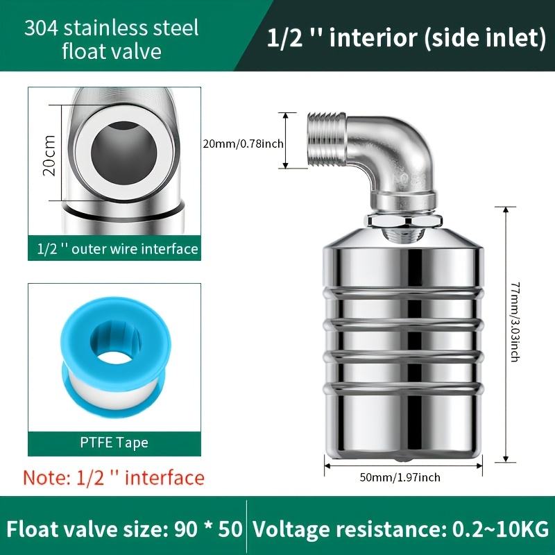 TEMU 1/2 Inch High Model Of 304 Fully Automatic Water Level Control Float Valve, Corrosion-resistant, Durable Structure, Suitable For Water Storage