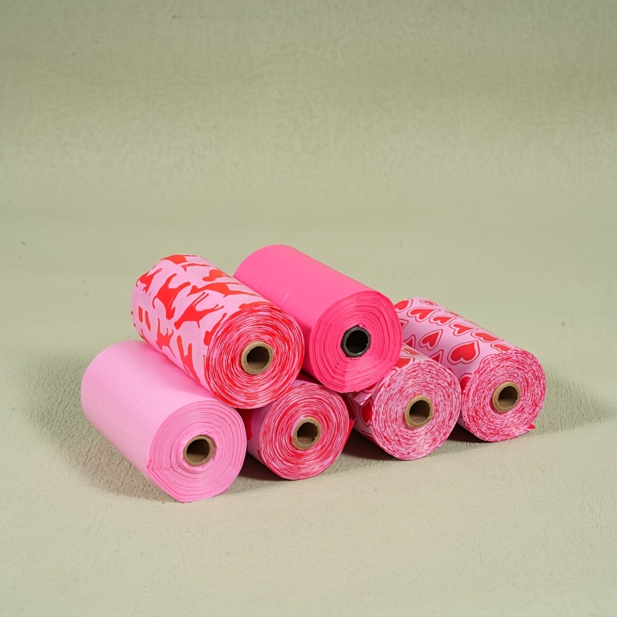 TEMU 6 Rolls / 90 Bags Random Style Dog Poop Bags Plastic Waste Bags For Small Dogs Pet Feces Outdoor Walking Travel Mixed Colors Paw Print Style