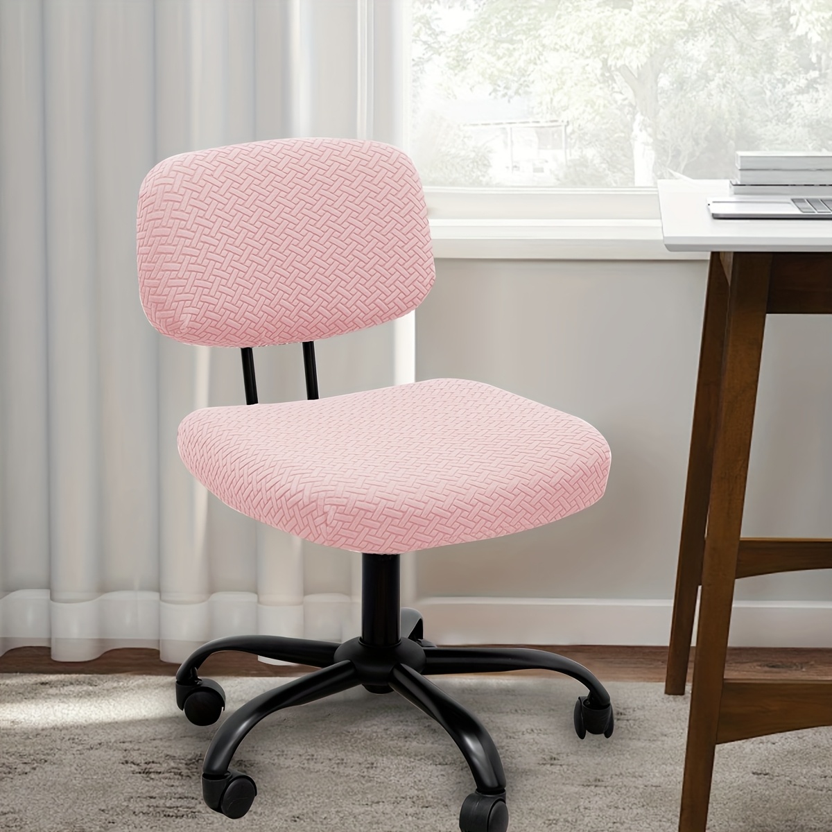 Image of Set Of 2 Armless Small Chair Covers For Desks, Made Of Twill Jacquard With Elastic, In Multiple Colors, , Perfect For Decorating Your Furniture And Your Office Chair Look