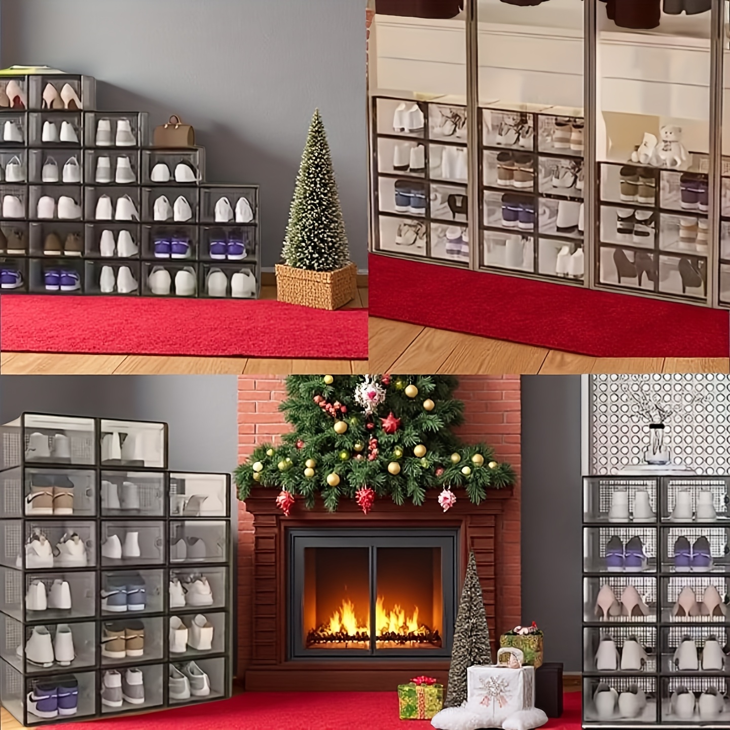 6/12/24pcs Thickened Transparent Shoe Boxes with Lid, Foldable Stackable Free Combination Shoe Rack, Plastic Sneaker Container, Space Saving Storage Organizer for Entryway Bedroom, Home Shoe Box Shoe Racks Shoe Storage Organizer Shelf