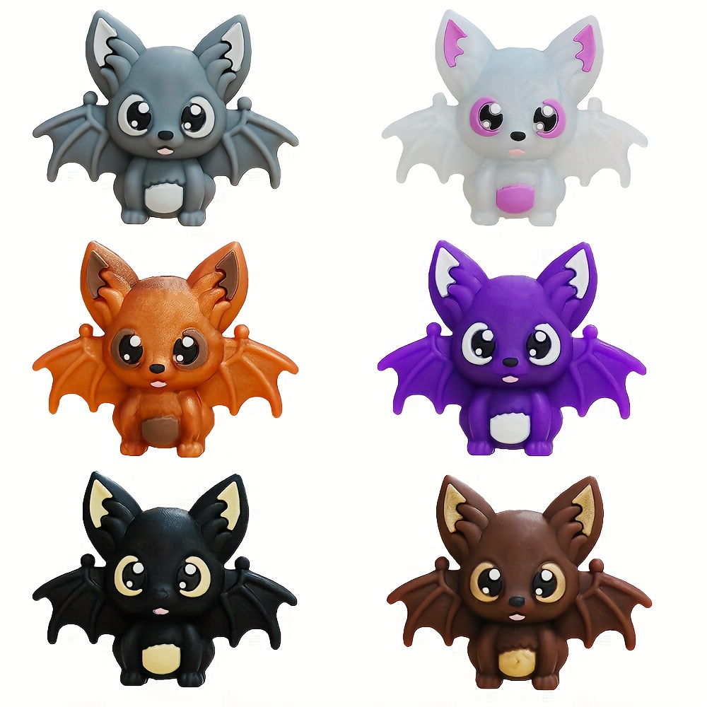 

6-piece Colorful 3d Bat Silicone Beads Set For Diy Jewelry, Crafts & Accessories Beads For Jewelry Making Silicone Character Beads