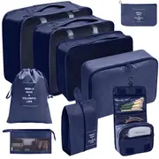 9 piece travel organizer set polyester folding storage bags for clothes shoes drawstring luggage pouches versatile solid color packaging cubes details 2