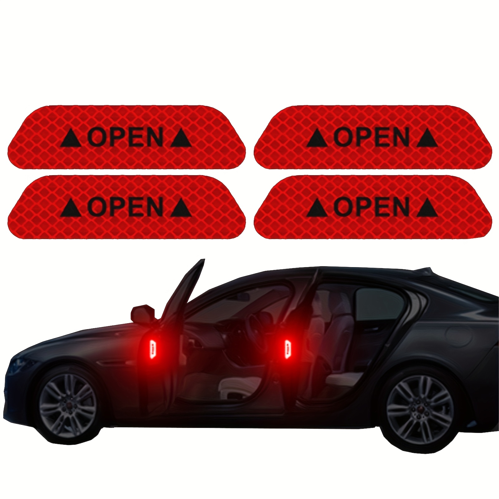 TEMU 4 Adesivi Riflettenti per Porte, Decalcomanie con Nastro Riflettente di Avvertimento per di , Accessori Auto per Piastre Riflettenti Esterni ed