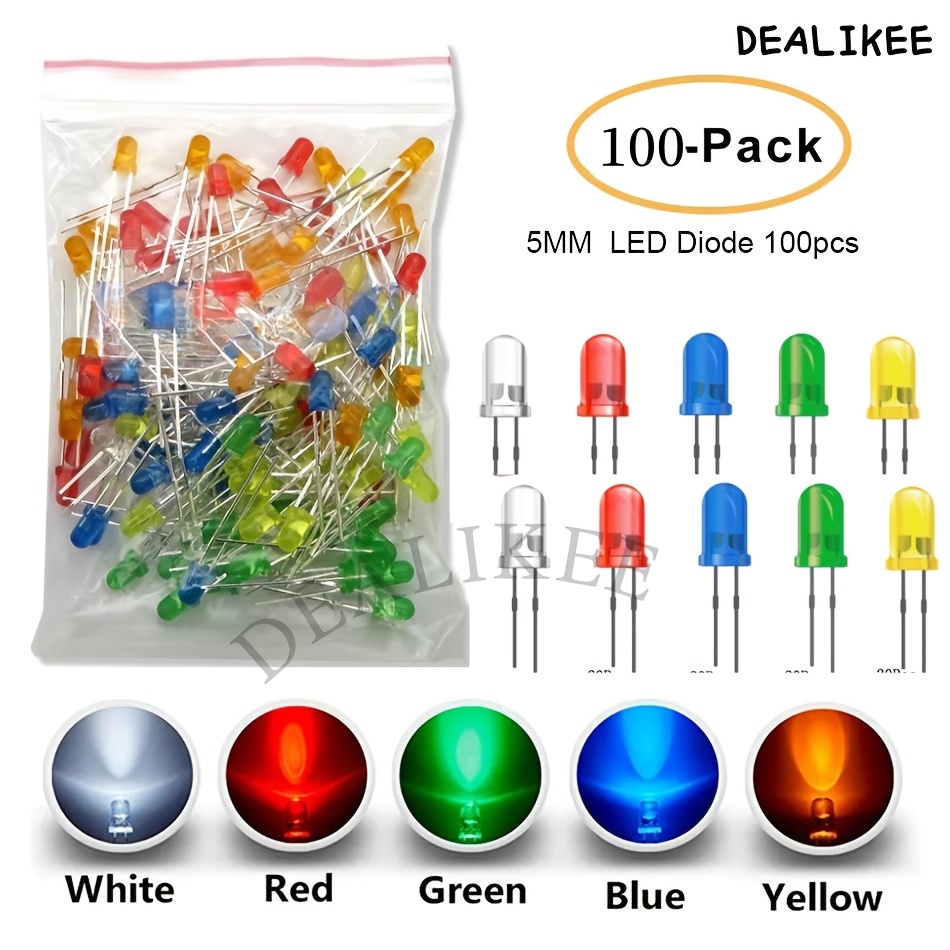 TEMU Kit de 100/200 LED rondes de 3 mm et 5 mm - Émetteur