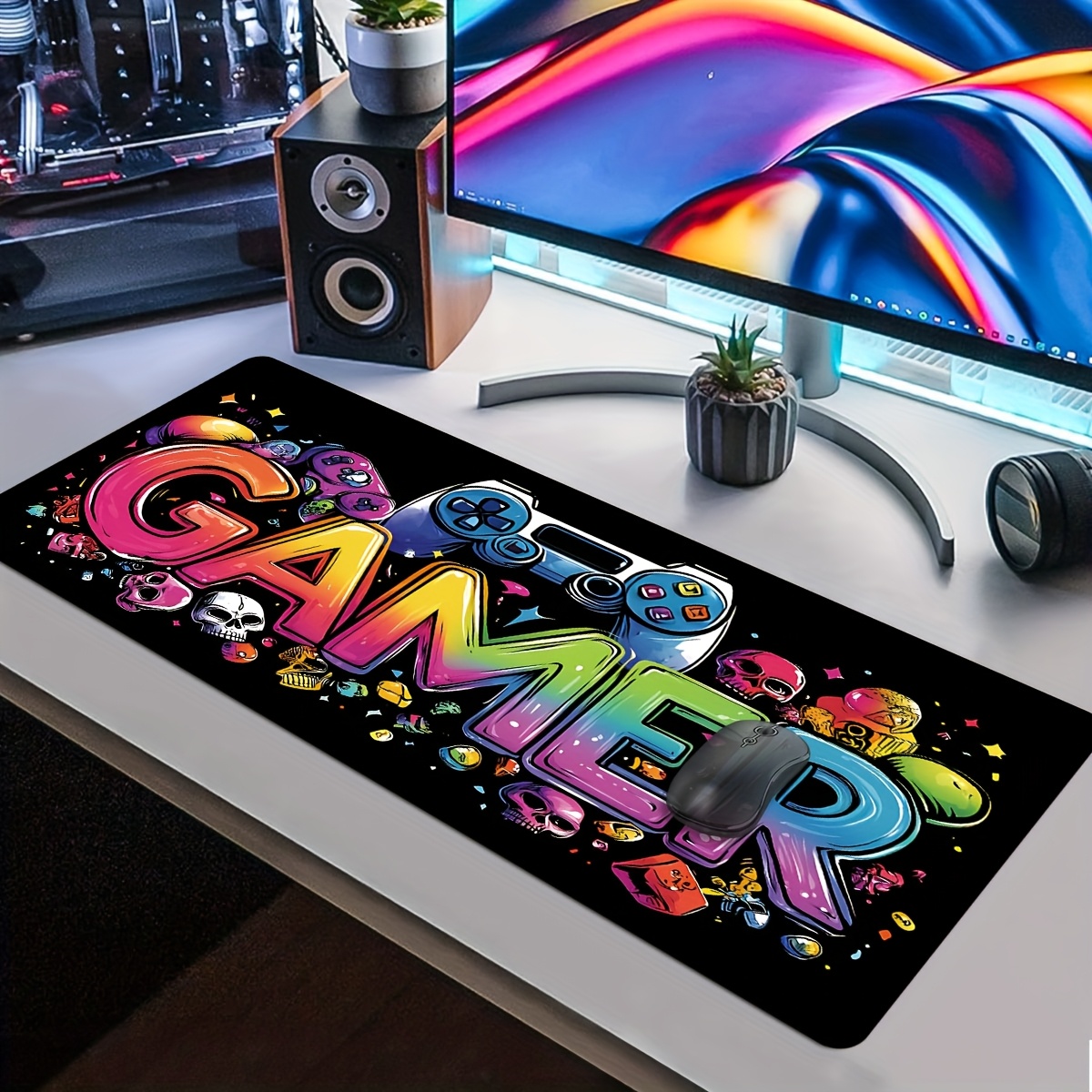 TEMU 1pc Extra Large Gaming Keyboard Mat, Durable Mouse Pad, Laptop Keyboard Mat, Study Desk Protector, Rectangular Desk Mat - Vibrant Gamer Design -