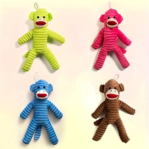 squeaky plush monkey dog toy durable chew toy for dogs interactive indoor play fetch teething relief