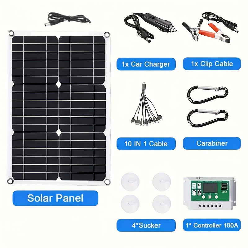 TEMU 1 Set 60-watt Solar Panel Set, Equipped With - Solar Charging Controller And Expansion Cables And Battery Clips, Provides For Aircraft, Suitable