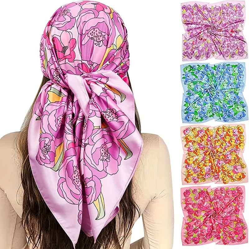 Bandana Carré En Satin Pour Femme Foulard Châle Cheveux Pour