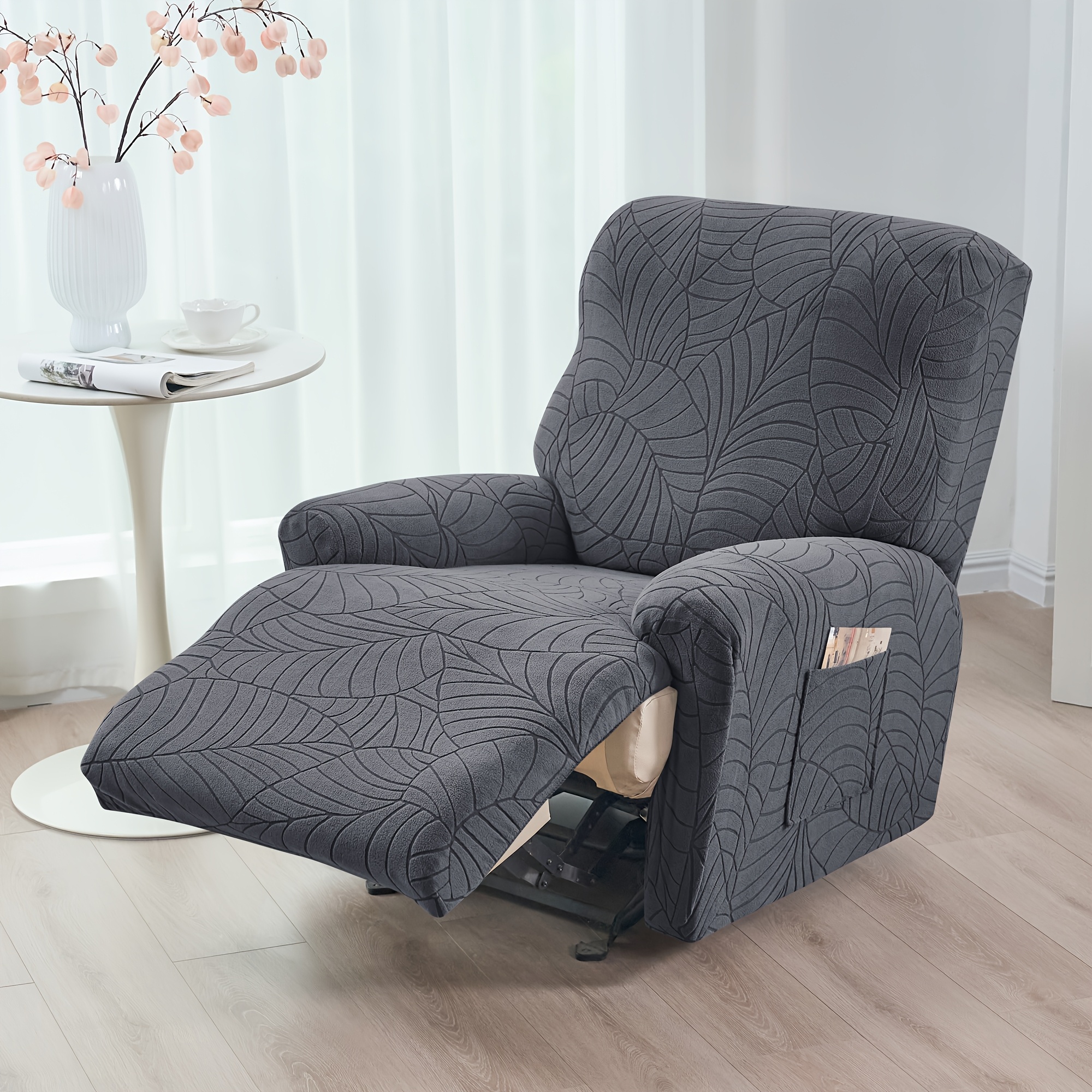 TEMU 4pcs 2025 New Style Sherpa Jacquard Fragmented Single Seat Recliner Sofa Cover