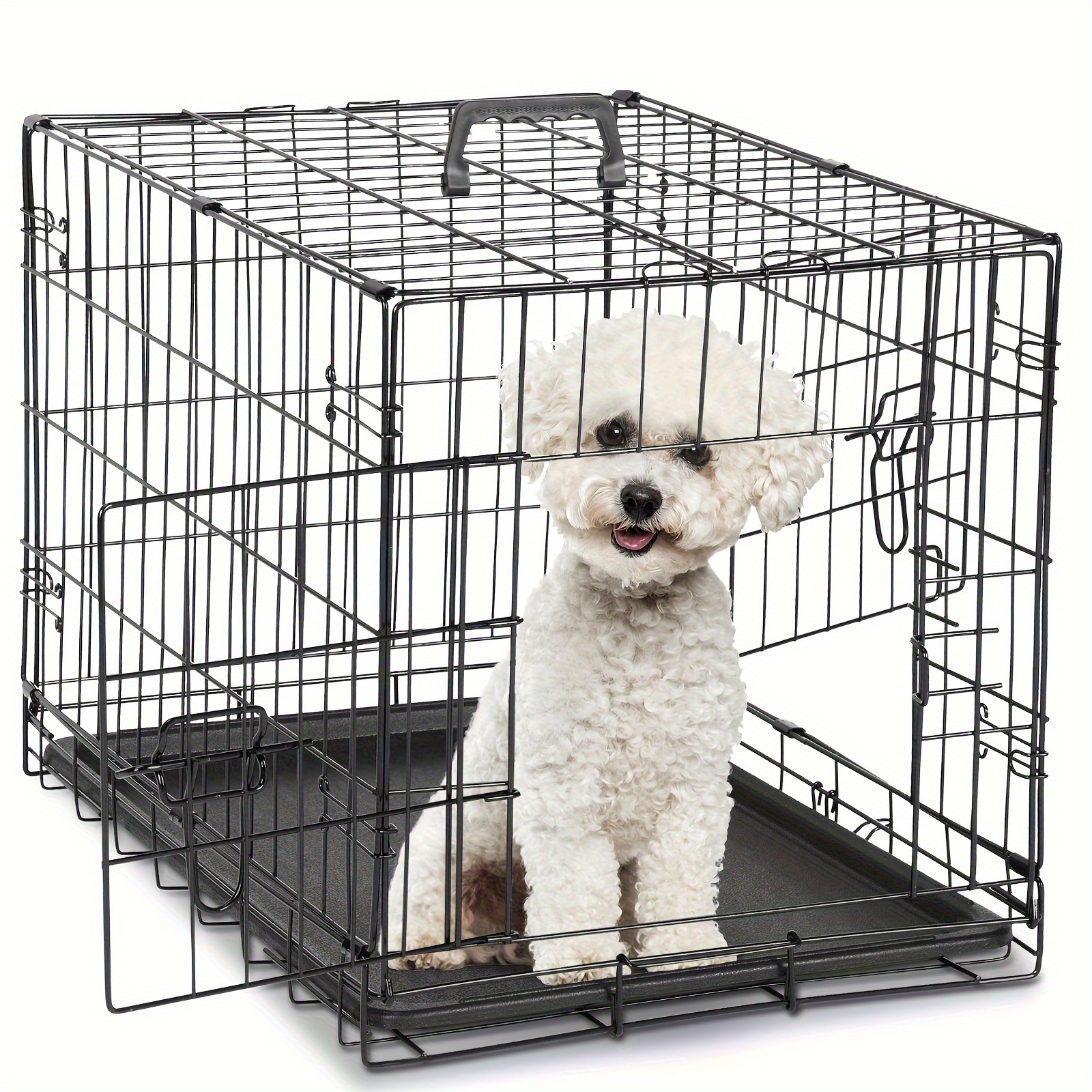 

Dog Crate With Divider Panel, Double Door Folding Metal Wire Dog Cage With Plastic Leak-proof Pan Tray, Pet Kennel For Indoor, Outdoor