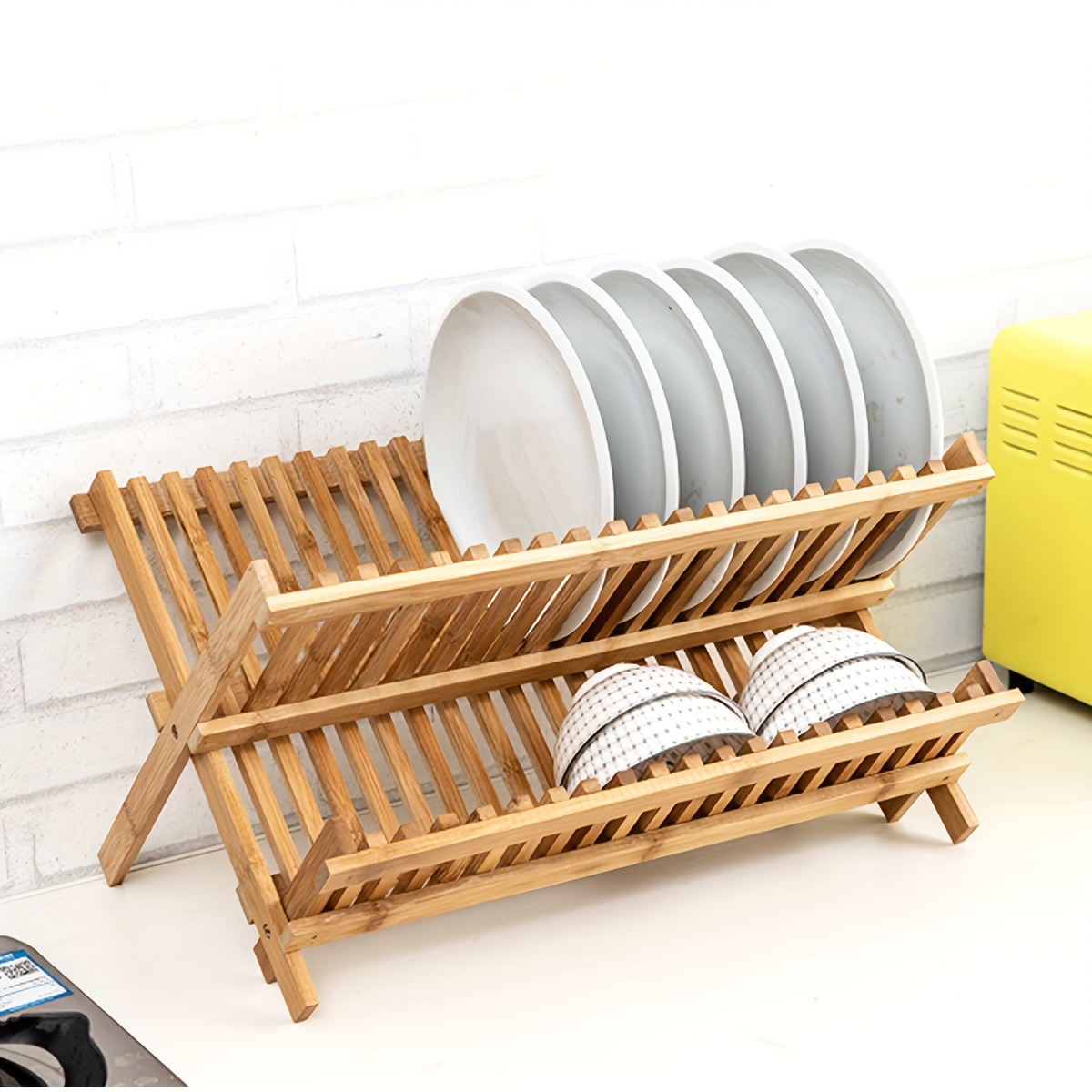 foldable bamboo dish rack kitchen plate rack drying rack for dishes and bowls space saving design 16 20 grids details 1