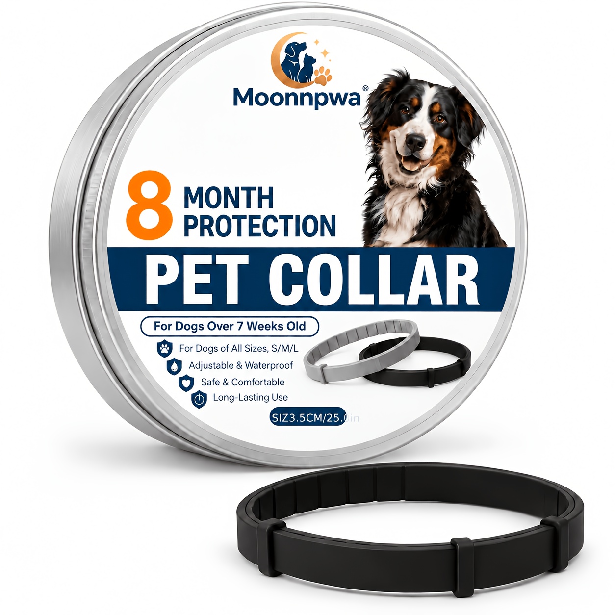 TEMU 1pc Box Exclusive Adjustable Pet Collar, 63.5cm/25inch And Comfortable Collar, Black And Gray, Suitable For Small, Medium And Large Pets, A
