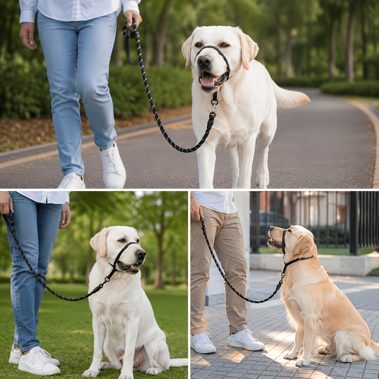 Adjustable Dog Mask and Reflective Leash Set for Training