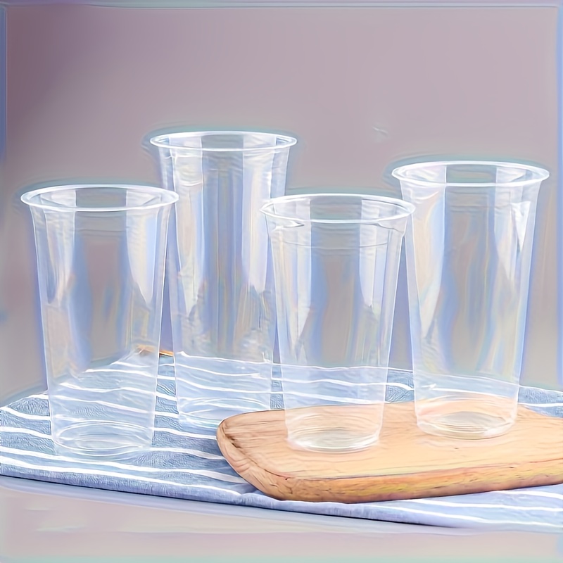 Image of 50pcs Transparent High-quality Water Cups With Free Lid Matching, 500ml- Perfect For Iced Coffee, Smoothies, Soda | Durable, Refrigerator Safe, Hot And Cold Use, Reusable