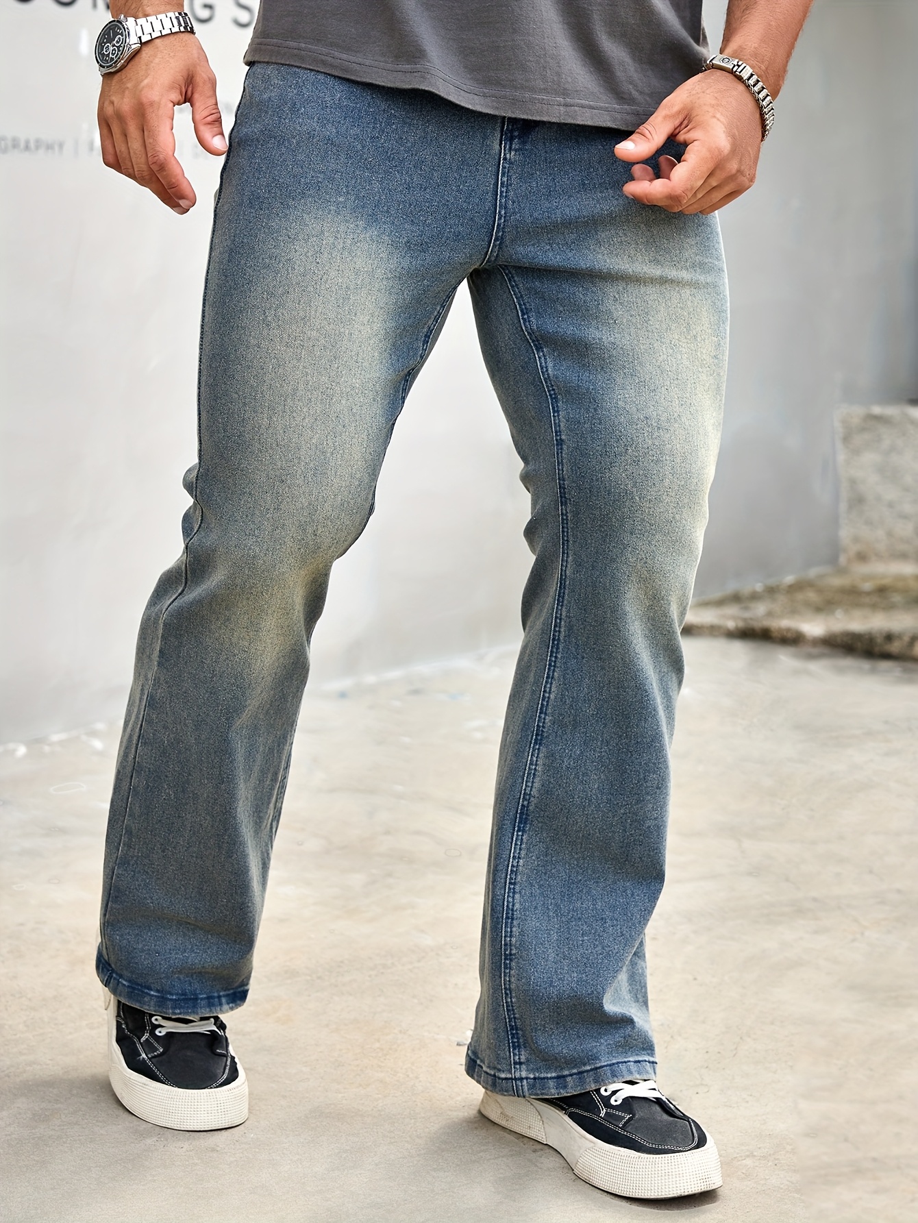 men's vintage loose fit flare jeans stretch denim bell Temu Spain