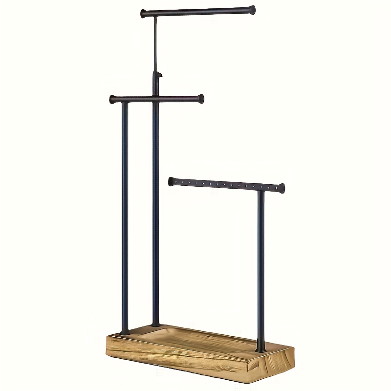 TEMU Adjustable 3-tier Jewelry Display Rack, Jewelry Organizer - Black Metal Frame With Circular Wooden Shelves, Multi-functional Display For