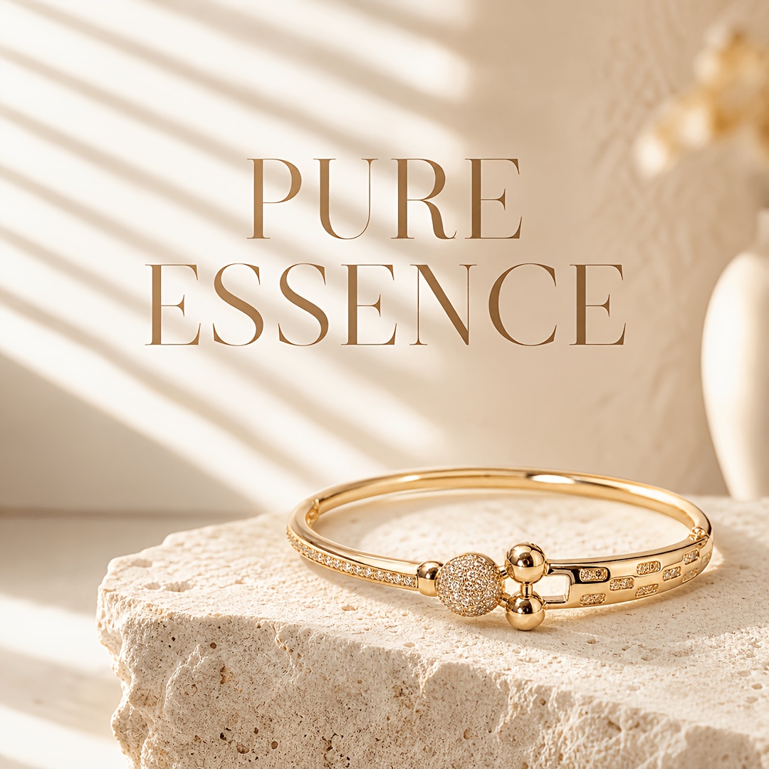 TEMU Niche Design Sense Synthetic Zirconia Round Bead 3-bead Golden Bangle, Light Luxury Temperament Style, Birthday Gift For Girlfriend And Best