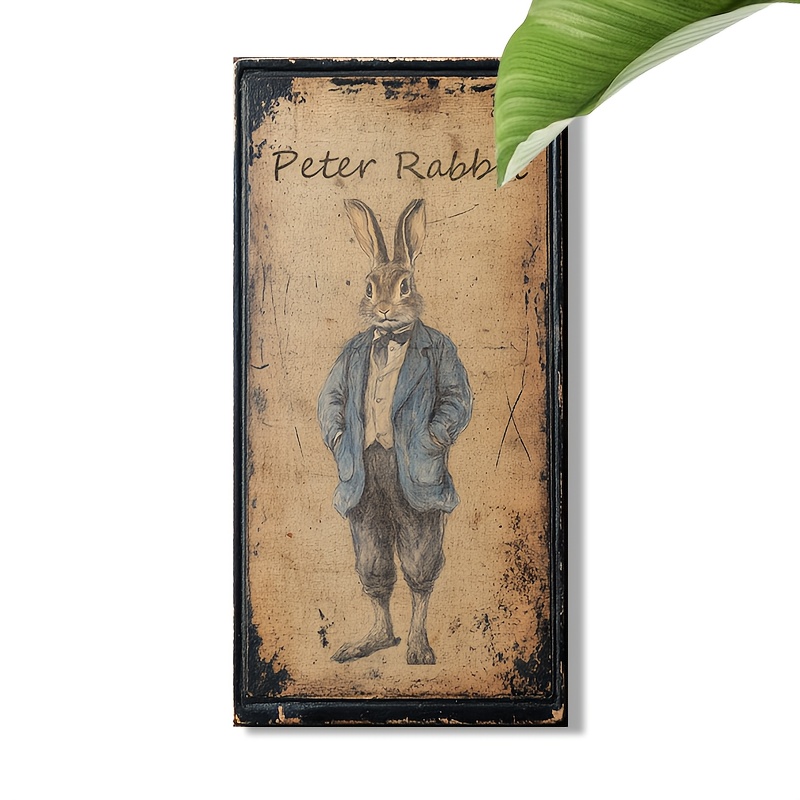 

1pc Vintage Art Deco Wooden Sign, 5.9"x11.8" Manufactured Wood Wall Hanging, Animal Theme Multipurpose Home & Farmhouse Decor, Ideal Easter Gift, Rabbit Accessories