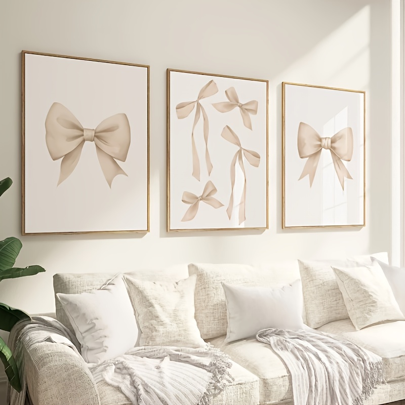 TEMU 2d Flat, 2d Flat, Set Of 3 2d Flat Beige Bow Prints, Ideal For Preppy Wall Art, Teen Room Decoration, And College Apartment Styling. Frameless