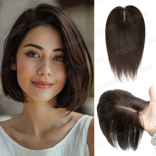 human hair clip in topper for women with hair thinning gray hair mixed with black silvery natural looking hairpiece with breathable lace base lightweight seamless for all women
