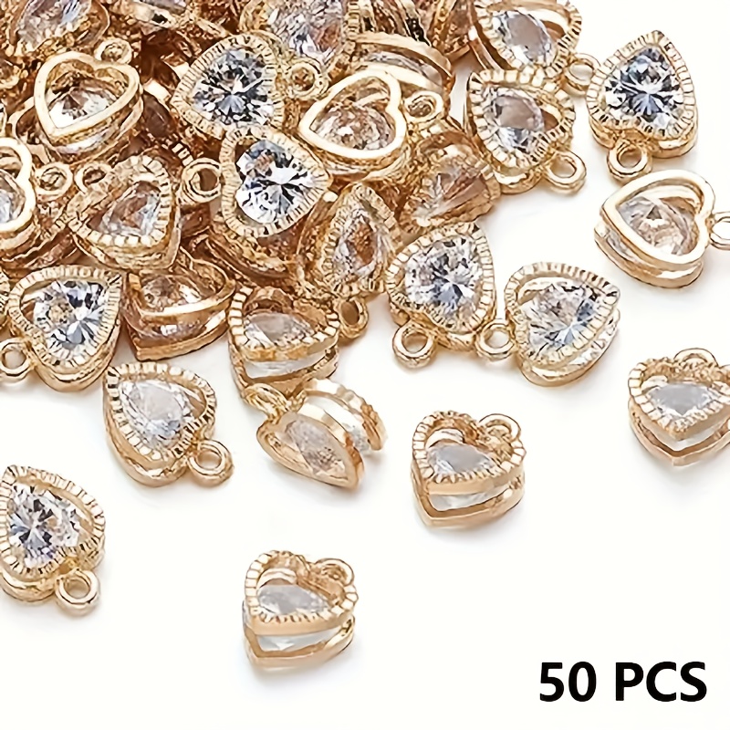 TEMU 50pcs Dijes de Zirconias Cúbicas con Forma de , Cristales Colgantes para Fabricación de Joyas, Aleación de Sin Chapar, Perfectos para Collares,