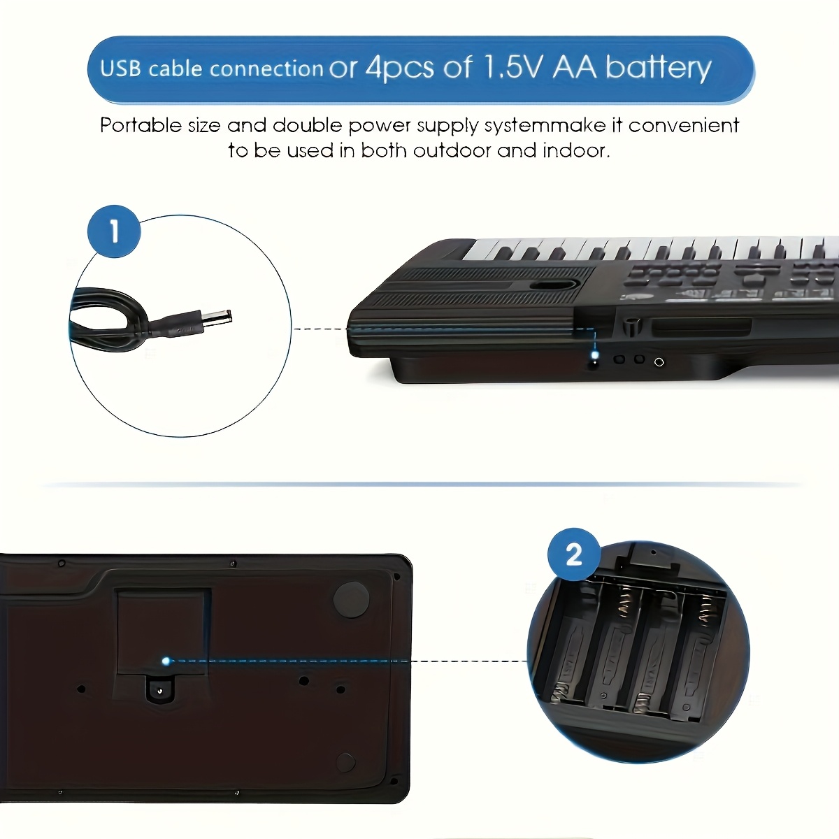 Teclado electrónico de 61 teclas con piano, micrófono y soporte de música - Acompañamiento de acordes y ritmos inteligentes, teclado de música USB para principiantes, adecuado para adultos, práctica en casa, no necesita batería, teclado de música para práctica, soporte de música moderno, construcción duradera.